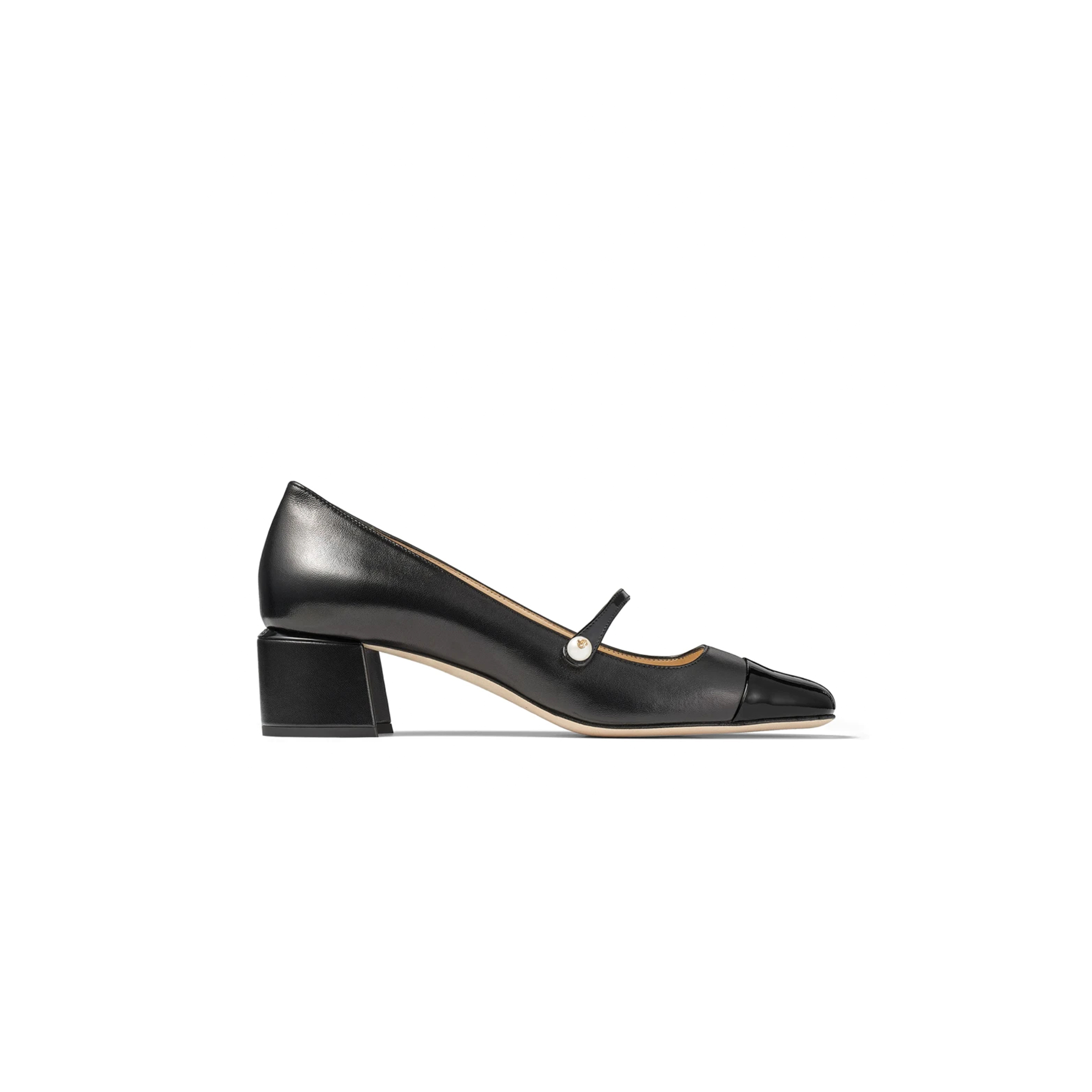 JIMMY CHOO ELISA 45 BLACK NAPPA AND PATENT LEATHER PUMPS ELISA45PTZ